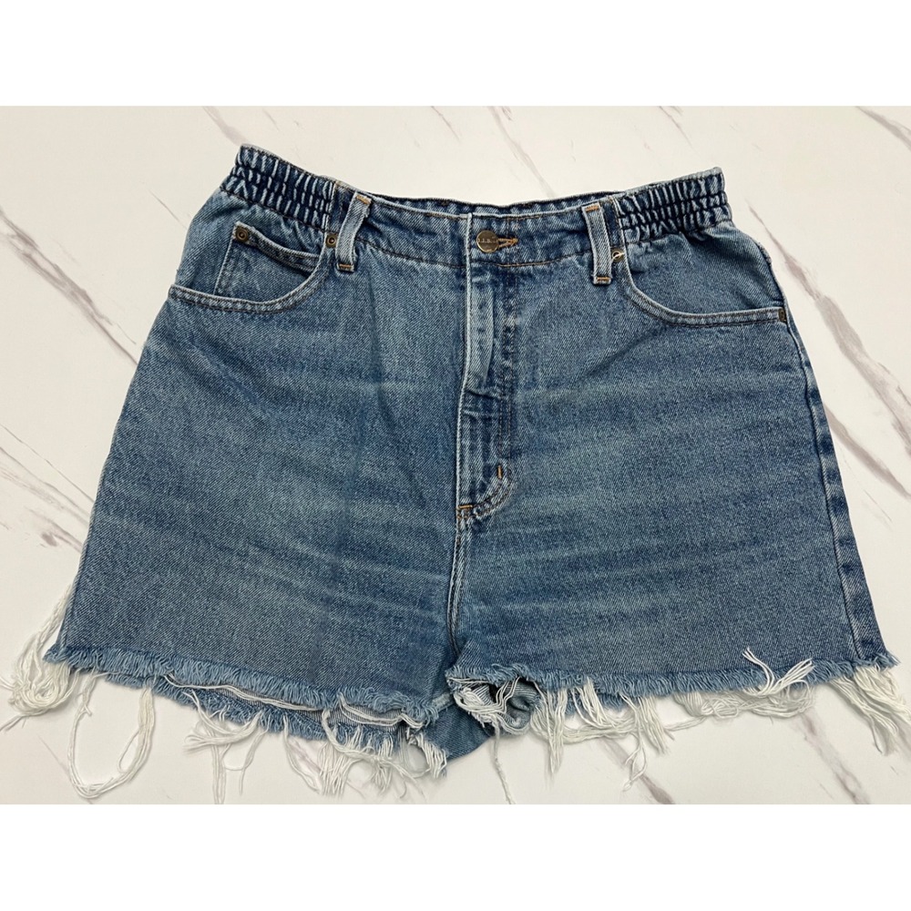 LL Bean Original Fit Relaxed Denim Shorts High Rise Raw Hem Medium Wash Size 10